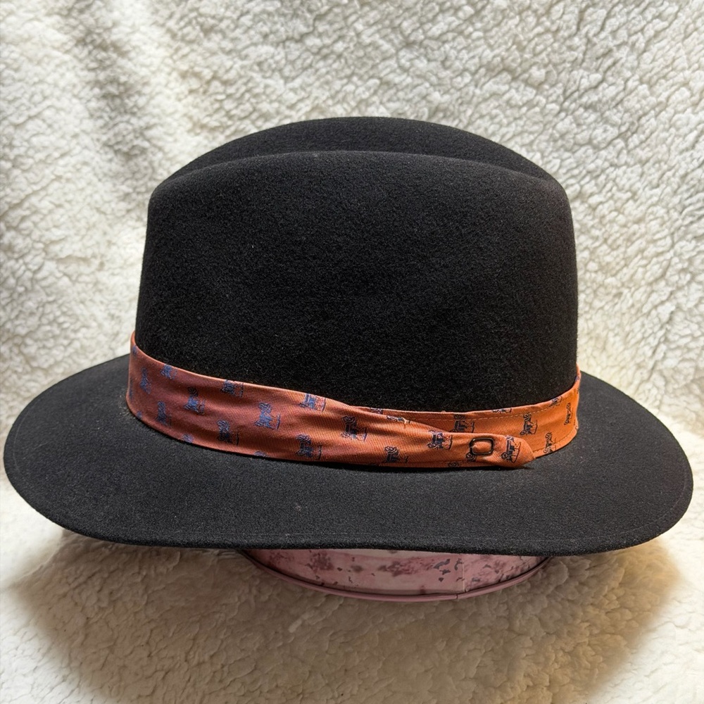 Bollman Hat Company Black Low Rider Wool Felt Wide Brim Fedora w/Orange Band LRG